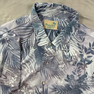 Royaura Mens Hawaiian Tropical Palm Leaf AOP Button‎ Up Shirt Sz 3XL Blue Floral